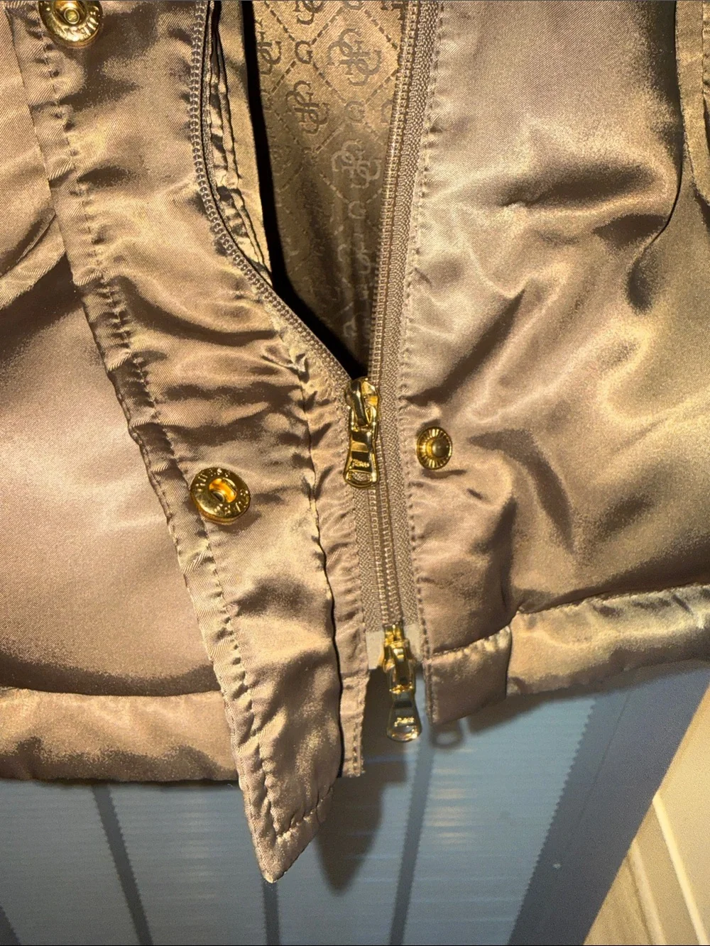 Guess Brown Quilted Puffer Parka with Faux-Fur Trim Hood - Picture 6 of 8